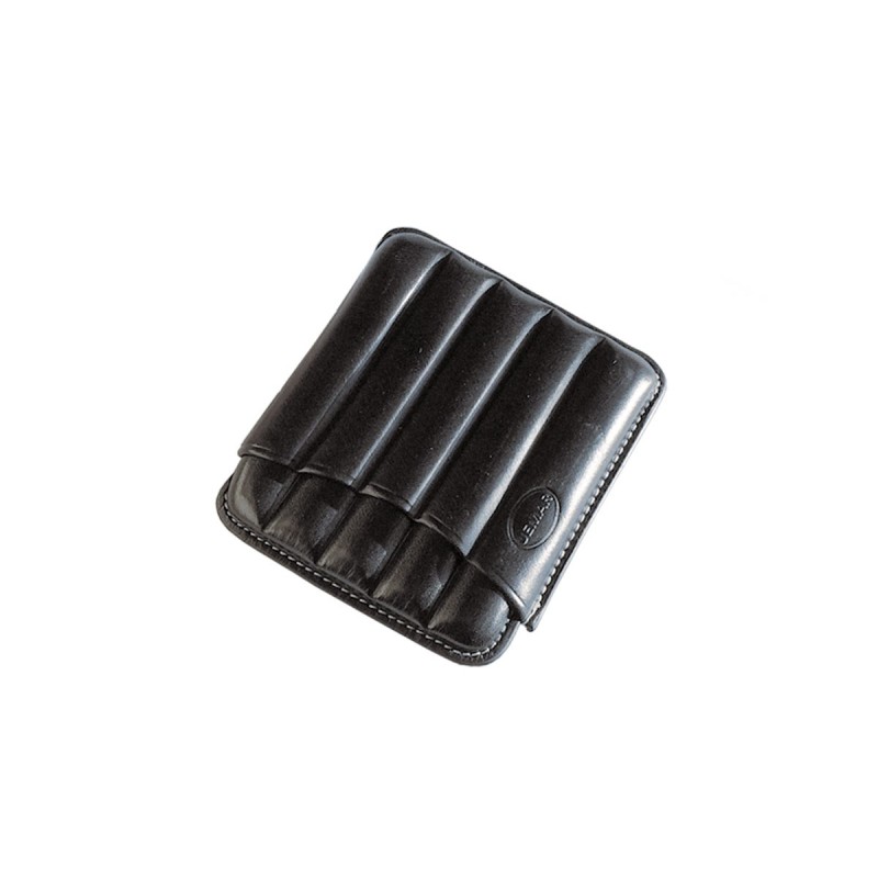 Portasigari scanalato Jemar in cuoio da 5 sigari Toscani 460/5 Nero