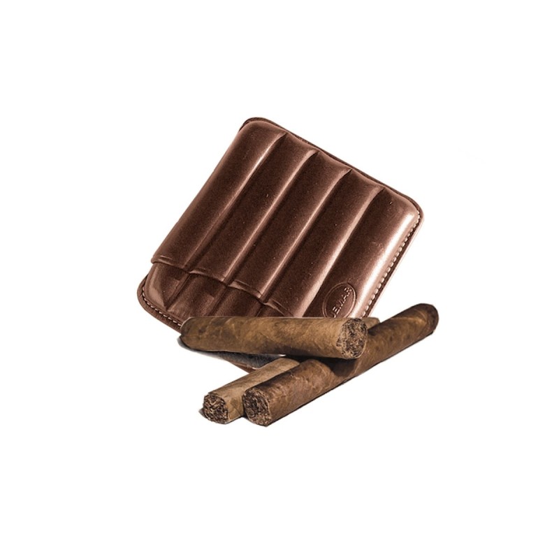 Portasigari scanalato Jemar in cuoio da 5 sigari Toscani 460/5 Marrone