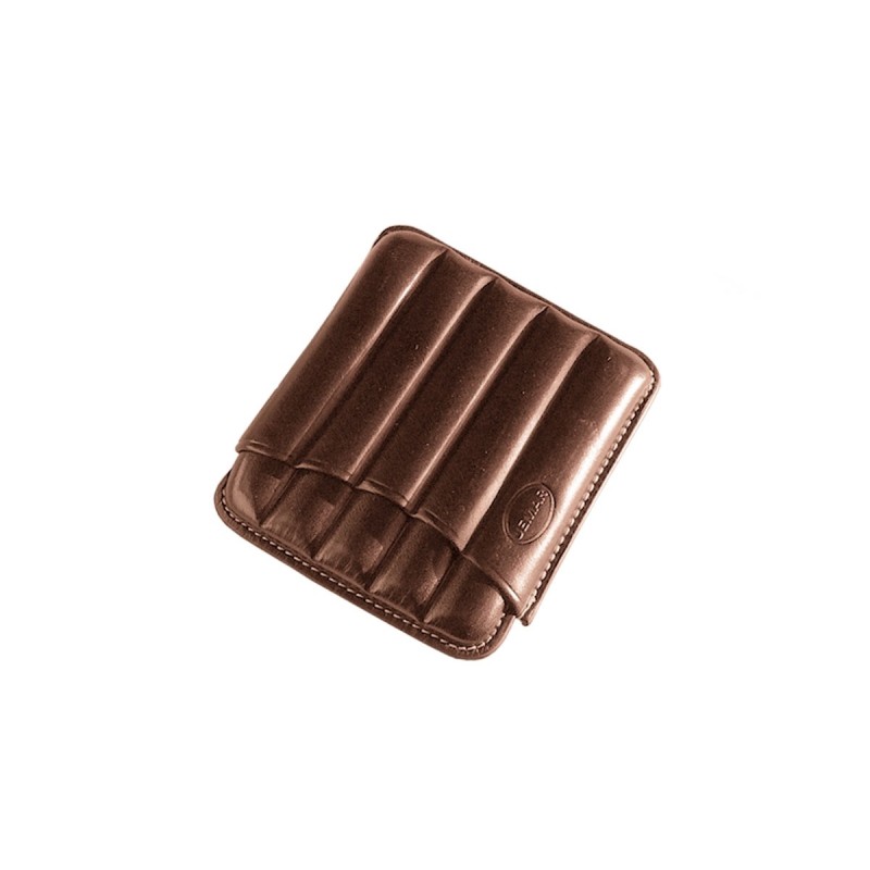 Portasigari scanalato Jemar in cuoio da 5 sigari Toscani 460/5 Marrone