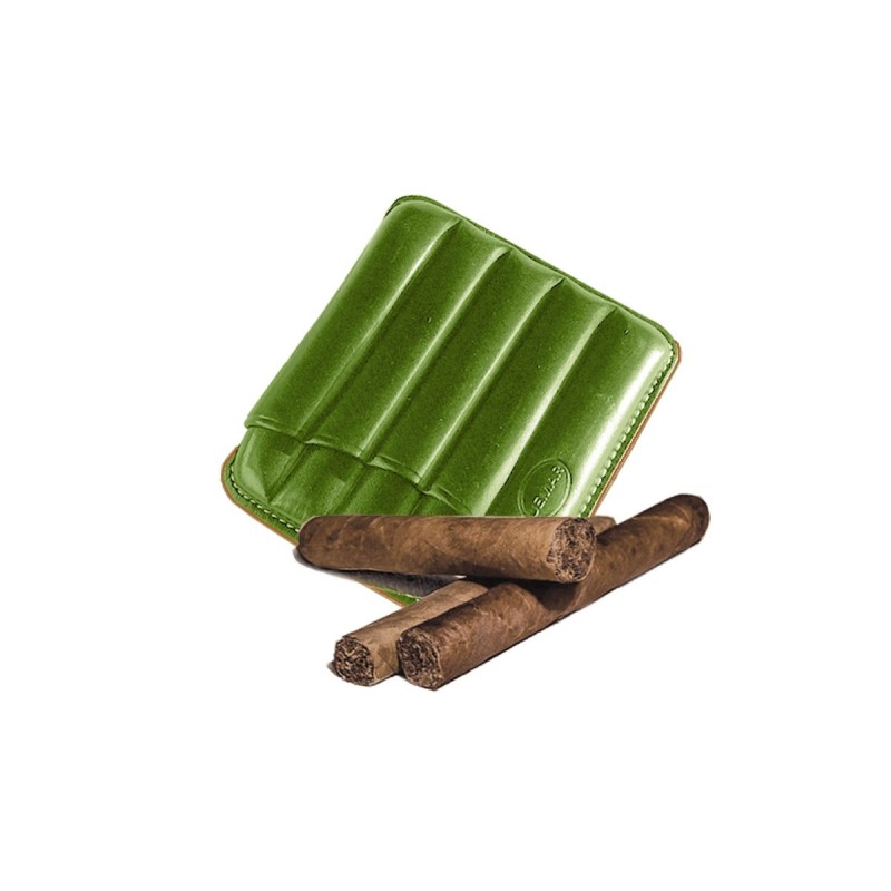 Portasigari scanalato Jemar in cuoio da 5 sigari Toscani 460/5 Verde