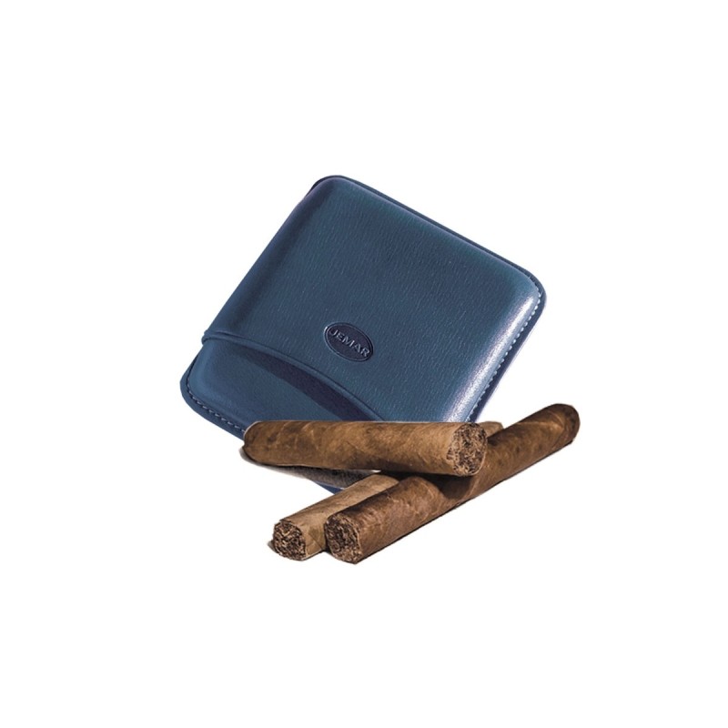 Portasigari liscio Jemar in cuoio da 5 sigari Toscani 100/5 Blu