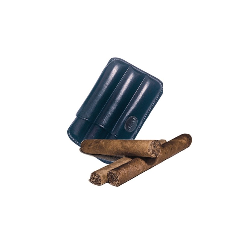 Portasigari scanalato Jemar in cuoio da 3 sigari Toscani 460/3 Blu