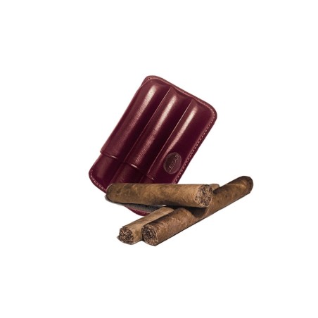 Portasigari scanalato Jemar in cuoio da 3 sigari Toscani 460/3 Melanzana