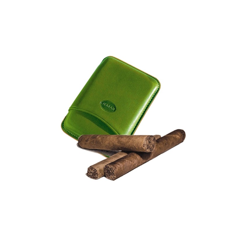 Portasigari liscio Jemar in cuoio da 3 sigari Toscani 100/3 Verde