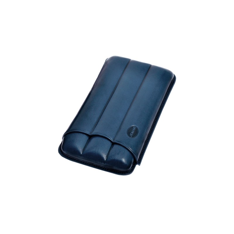 Portasigari scanalato Jemar in cuoio da 3 sigari Cohiba Beike nº6 110/3 Blu