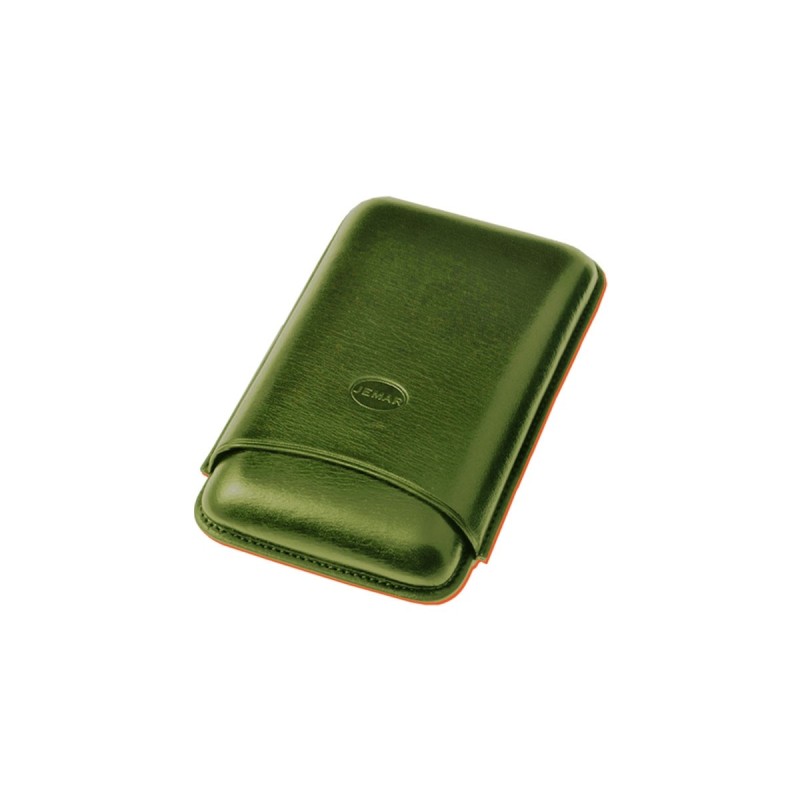 Portasigari liscio Jemar in cuoio da 3 sigari Robusto, Edmundo, S.VI 464/3 Verde